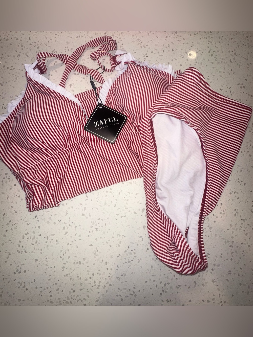 Zaful Red & White Striped Women’s Bikini Set